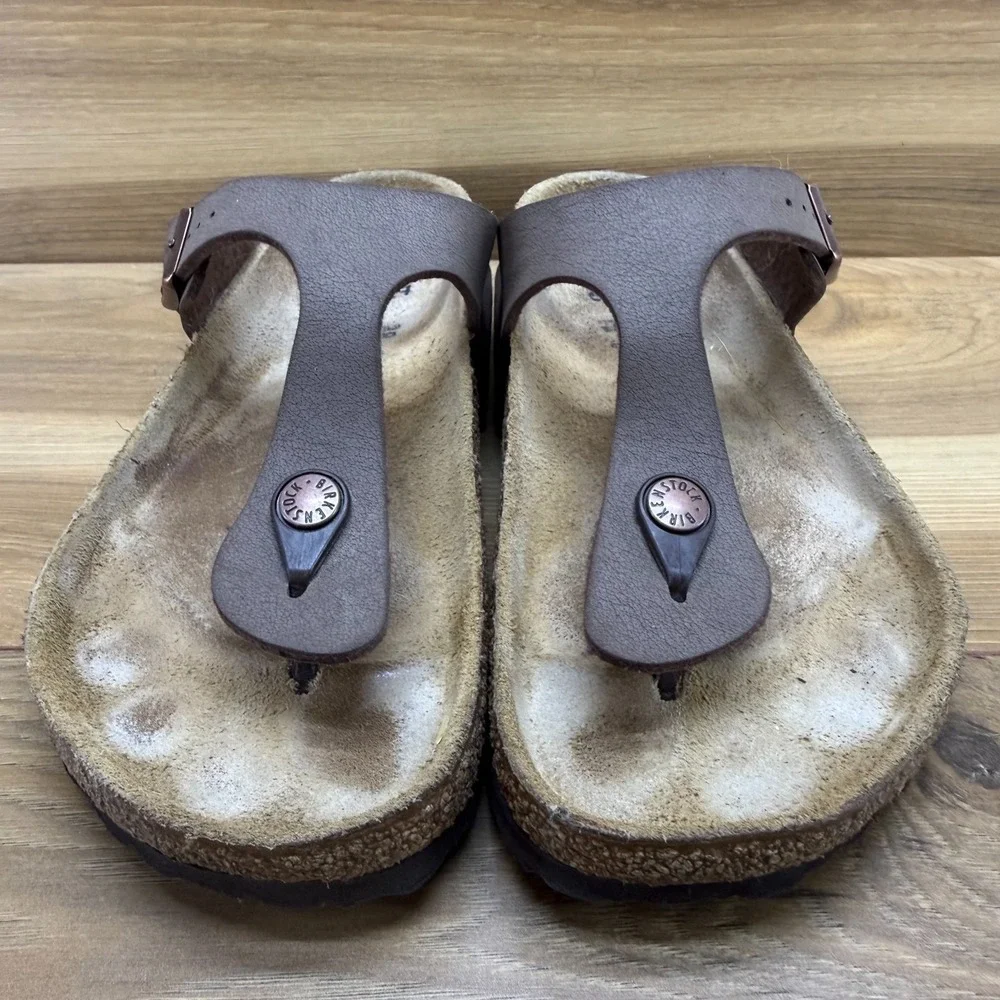 Birkenstock Gizeh Sandals Womens 7 W EU 38 Brown Birko Thong Travel Vacation